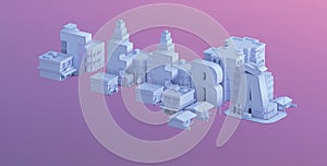 3d render of a mini city, typography 3d of the name teera