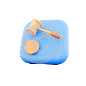 3d render Minimal brown gavel icon on white background. Judge arbitrate courthouse concept. judgement Hammer. 3D render