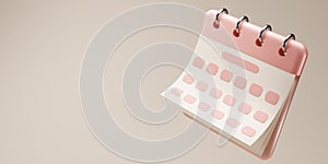 3D render minimal pink note icons isolate on light pink background. Blank paper calendar icons. calendar date icon