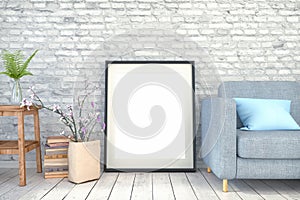 3d render - mock up poster in a living room