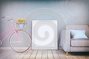 3d render - mock up poster in a living room - retro look