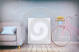 3d render - mock up poster in a living room - retro look