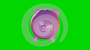 3d render model of a pink piggy bank spinning on a green screen