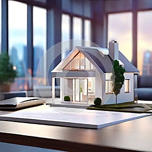 3d render model of a small living house on a table in a real estate agency. generative AI