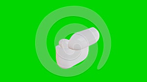 3d render of a model of white headphones in a case rotates on a green screen
