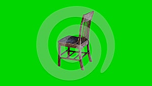 3d render model of a wooden chair rotating on a green screen