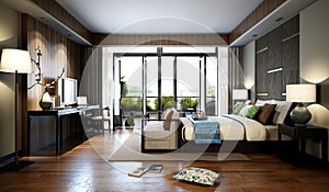 3d render of modern hotel room