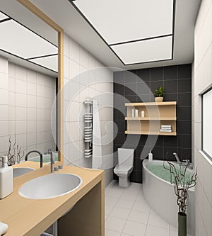 Trojrozměrná grafika vykreslená počítačem z koupelna 