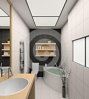 3D render modern interior of bathroom