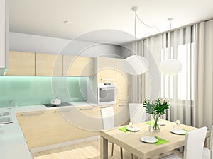 3D render modern interior of kitchen