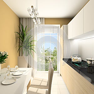 3D render modern interior of kitchen