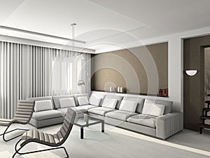 3D render modern interior of living-room