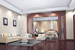 3d render modern interior of living-room,bedroom