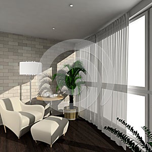 3D render modern interior of verandah