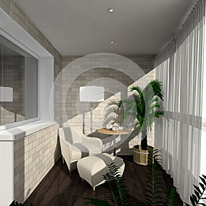 3D render modern interior of verandah photo