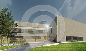 3d render of modern library, exterior