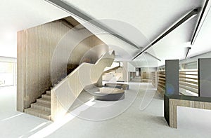 3d render of modern library, interior