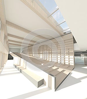 3d render of modern library, interior