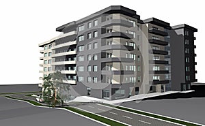 3D render of modern residential building