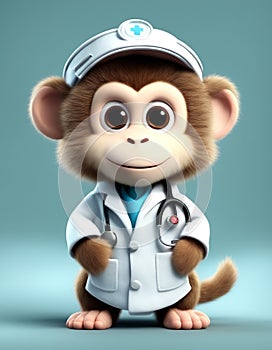 3D render of monkey wearing health worker\'s uniform