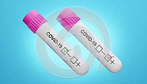 3D render of negativ and positive covid-19 test.Medical concept of outbreak of life-threatening Covid-19 virus.