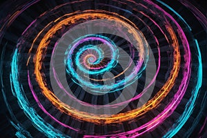 3d render neon abstract background luminous swirling, elegant glowing circle, sparking particle