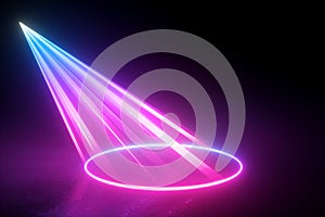 3d render, neon light abstract background, blue pink laser rays in the dark