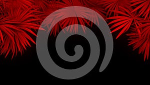 3d render of neon palm leaves on black background. Banner design. Retrowave, synthwave, vaporwave illustration.