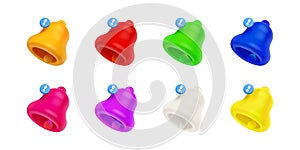 3d render notification bells, color unread message