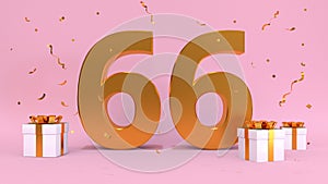 3D render number of Happy Birthday sixty-six years. Anniversary of the birthday, gift elements. 3d illustration, pink color