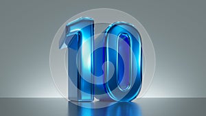 3d render, number ten, blue glossy metallic symbol. Top chart