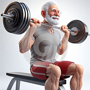 3d render of an old man Lifting weights in gym senior sportsmen