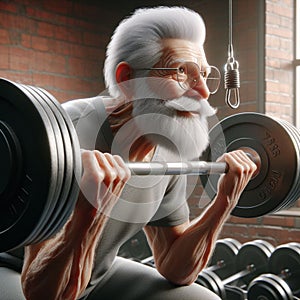 3d render of an old man Lifting weights in gym senior sportsmen