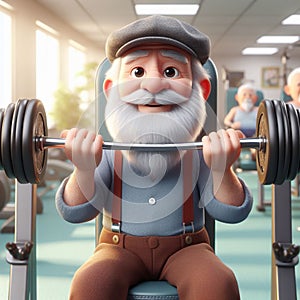 3d render of an old man Lifting weights in gym senior sportsmen