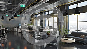 3d render - open plan office - office building