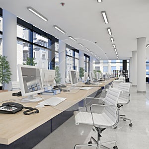 3d render - open plan office - office building