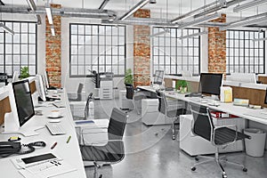 3d render - open plan office - office building