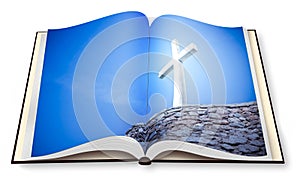 3D render of an opened photobook with christian cross - I`m the copyright owner of the images used in this 3D render