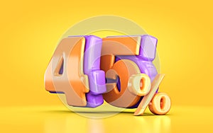 3d render orange and purple 45 percent number of promotional sale