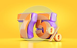 3d render orange and purple 75 percent number of promotional sale