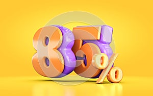3d render orange and purple 85 percent number of promotional sale