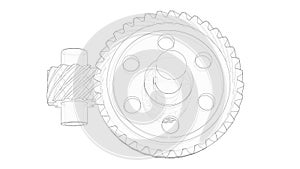 3D render of an outlined worm gear assembly