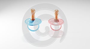 3d render. A pacifier for a boy and for a girl. An element for children's themes. 3d illustration