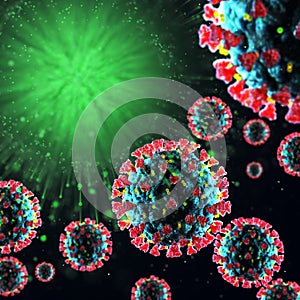 3d render of pathogenic virus organism or bacteria infecting and causing disease. Close up from microscope of