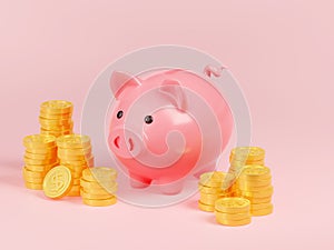 3D render piggy bank, money income, saving concept