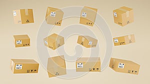 3D render of pile of stacked realistic cardboard brown delivery boxes mockup