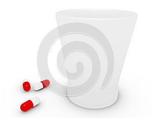 3d Render of Pills and a Glass