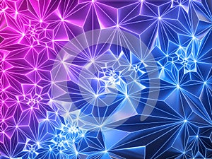 3d render, pink blue neon geometric background, polygonal mesh, grid, glowing light, crystallized faceted texture, modern fashion