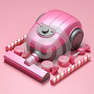 3d render of a pink cartoon hoover machine sweet sugar