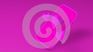 3d render. Pink phone and like heart icons on pink background